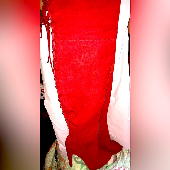 Adley suede thigh high lace up boots wine red size 8 - Picture 8 of 9